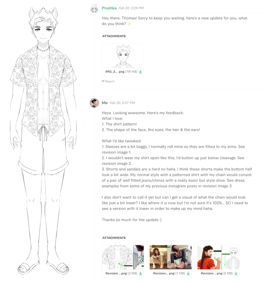 giving artist feed back on the initial vtuber model concept