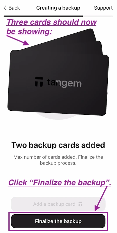 2 Tangem wallet backup cards added