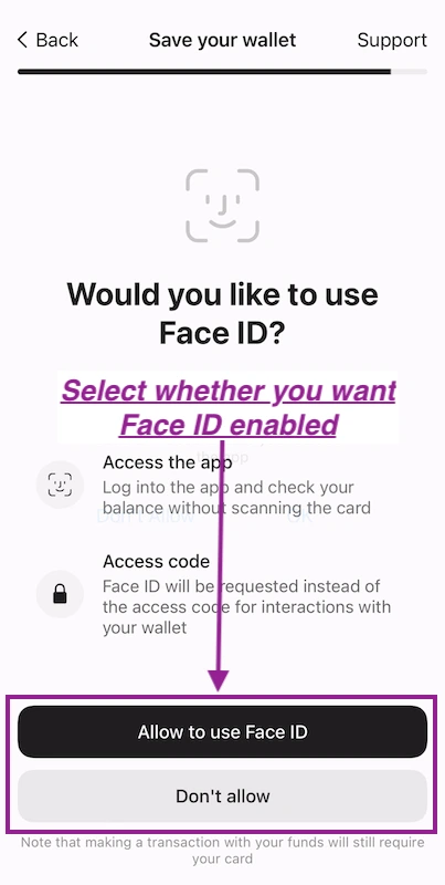 Tangem Wallet Face ID preference