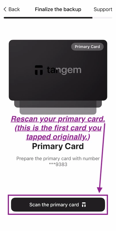 Finalise Tangem Backup Primary Card