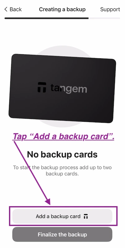 No Backup Tangem Cards Added