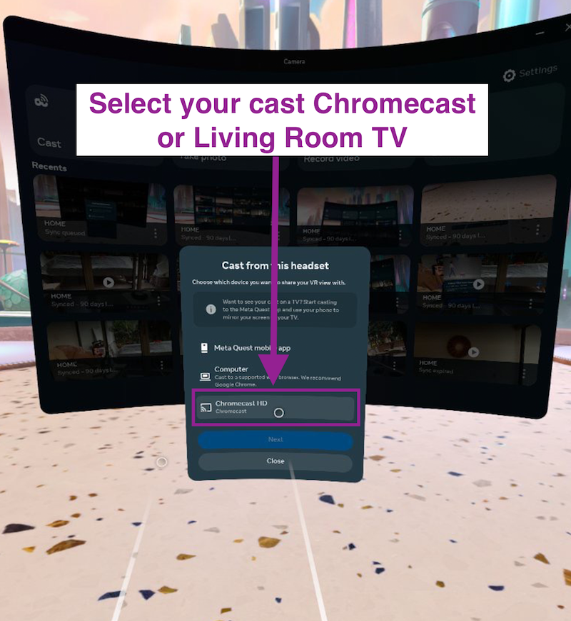 Select your cast chromecast device