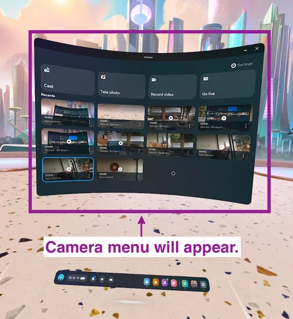 camera menu will appear to cast meta quest 3