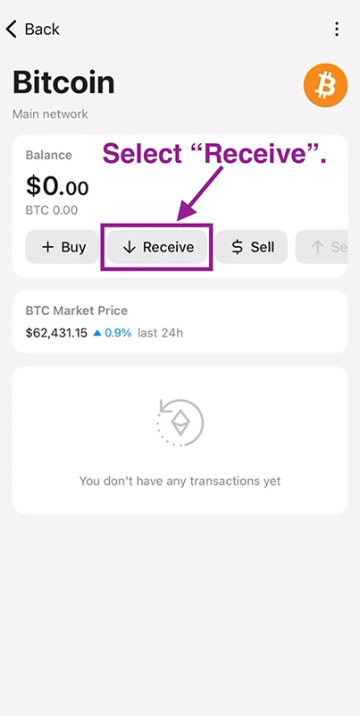 select receive bitcoin to tangem wallet