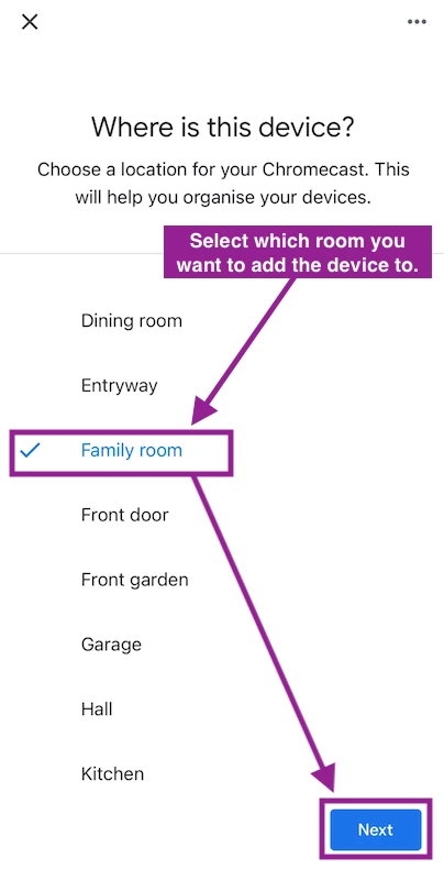 Chromecast Setup Select Room (1)