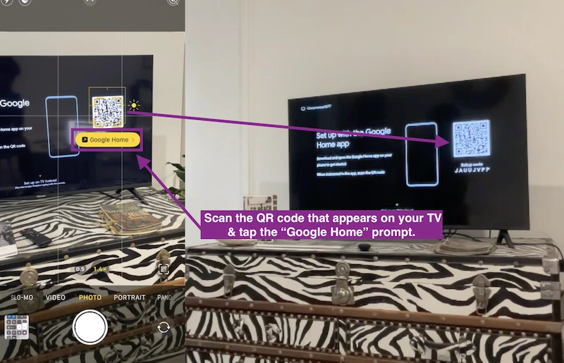 Scan QR code that shows up on the TV screen.